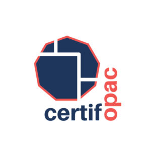 Logo en bleu et rouge de Certifopac, organisme certificateur Qualiopi